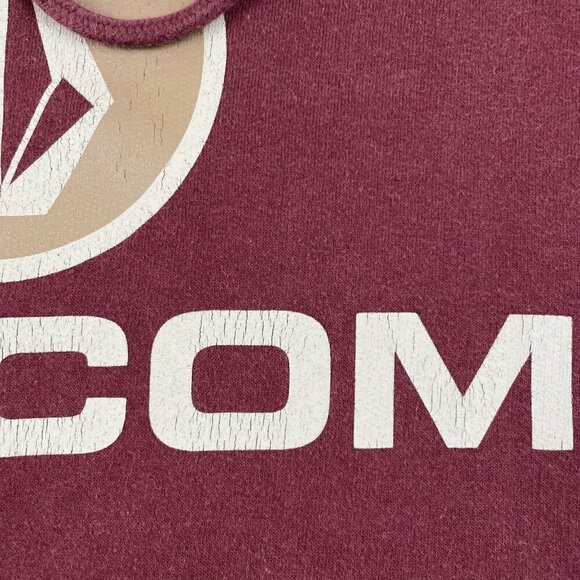 Volcom Hoodie Sweatshirt Men’s M Skater Cotton Blend Spellout Logo Maroon Pocket - Picture 9 of 11